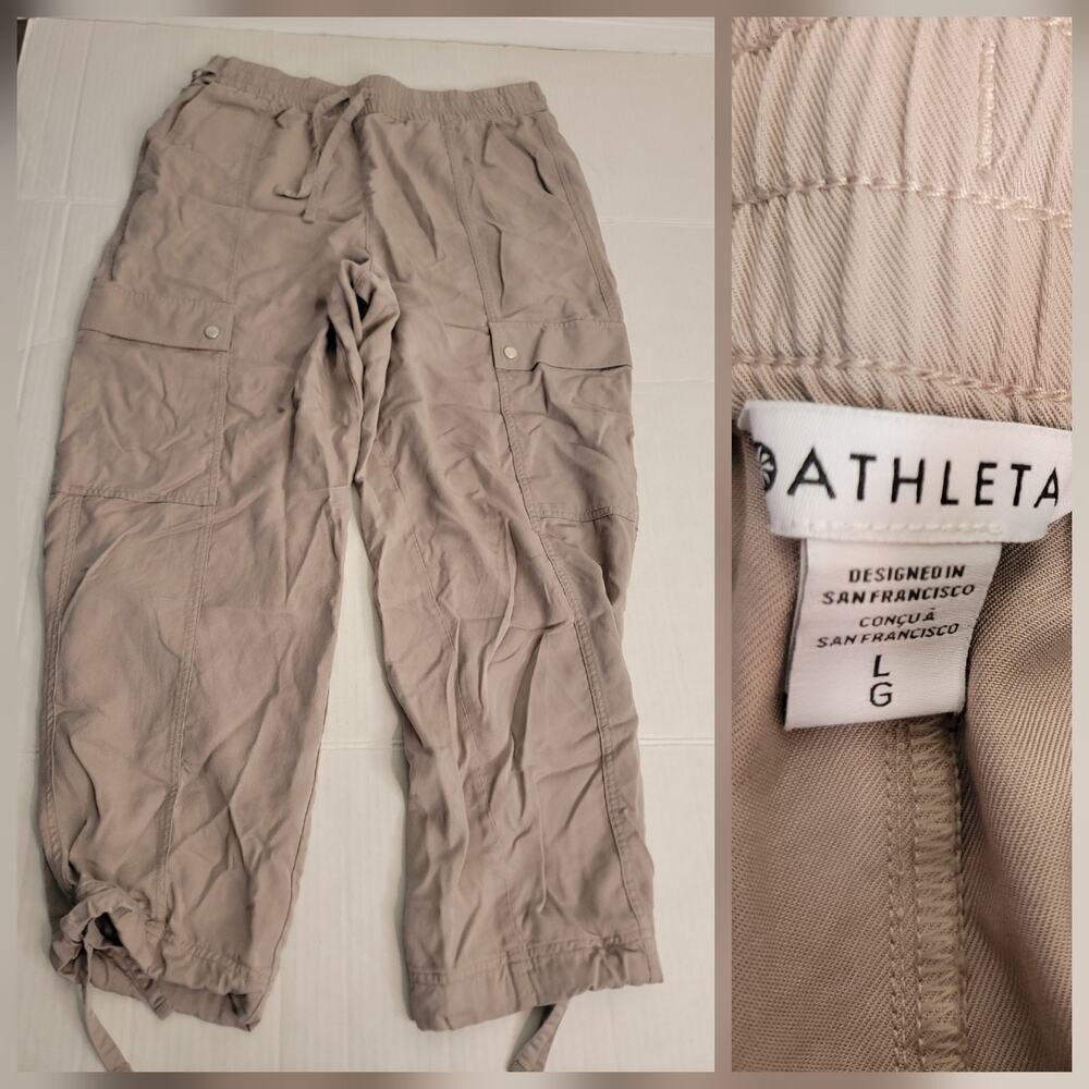 Athleta Sz L Large Celestial High Rise Utility Pant Feather Tan 471984